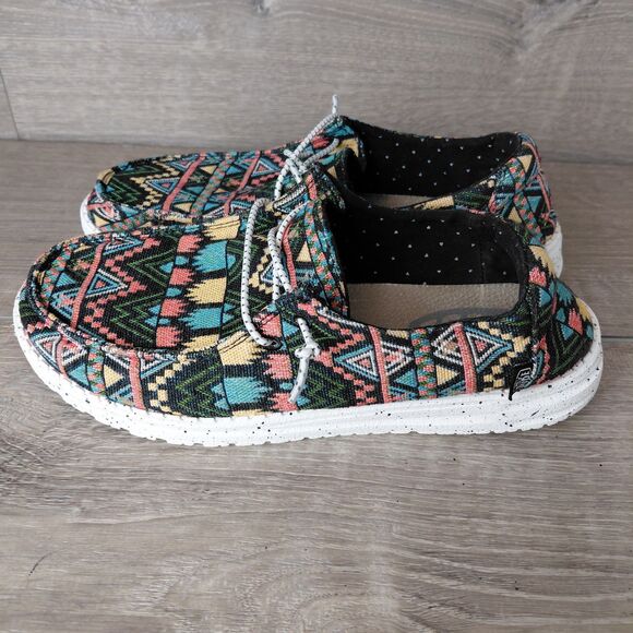 Hey Dude Shoes Womens 9 Wendy Bayside Black Aztec Southwestern Slip On Loafers - Picture 5 of 9